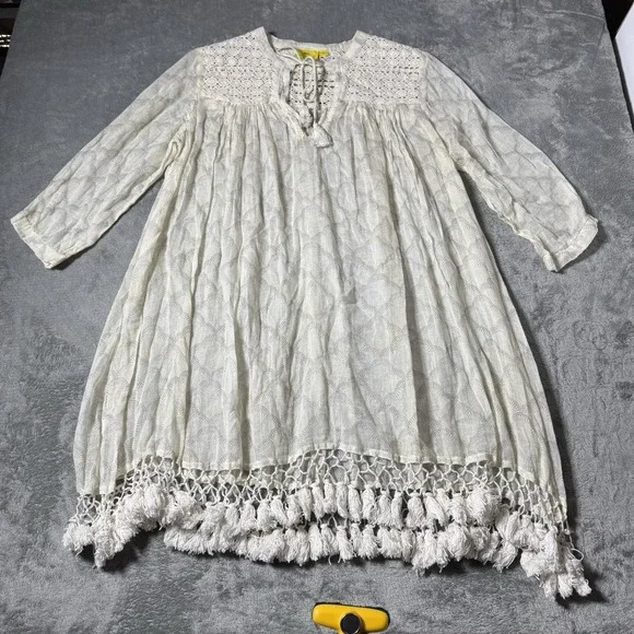 Roller Rabbit Lucknow Seraphina Beach Cover Up Small White Tassle Tunic - Picture 1 of 10